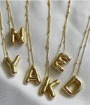 Gold Bubble Letter Initial Necklace for Women