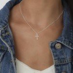 Dainty Waterproof Silver Cross Necklace for Women