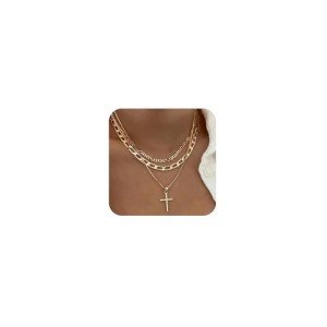 Dainty Gold Cross Pendant Necklace for Layering