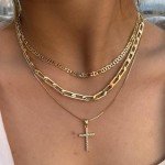 Dainty Gold Cross Pendant Necklace for Layering