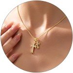 Partm Double Cross Necklace for Women Dainty Cross Pendant Choker 14K Gold Plated Trendy CZ Diamond Cross Charm Necklace Hypoallergenic Non Tarnish Delicate Faith Jewelry Religious Gifts for Women