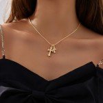 Partm Double Cross Necklace for Women Dainty Cross Pendant Choker 14K Gold Plated Trendy CZ Diamond Cross Charm Necklace Hypoallergenic Non Tarnish Delicate Faith Jewelry Religious Gifts for Women