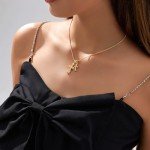 Partm Double Cross Necklace for Women Dainty Cross Pendant Choker 14K Gold Plated Trendy CZ Diamond Cross Charm Necklace Hypoallergenic Non Tarnish Delicate Faith Jewelry Religious Gifts for Women