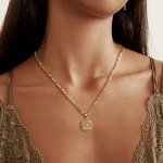 KissYan Initial Necklace for Women,14K Gold Plated Round Letter Pendant Necklace Capital Monogram Necklace Alhpabets from A-Z Figaro Chain Necklace(Gold J)