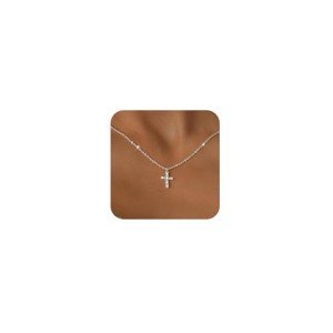 Tewiky Dainty Silver Cross Necklace for Women, Sterling Silver Simple Cute Tiny Cross Pendant Choker Necklaces Silver Jewelry Confirmation Gifts Necklace for Women