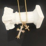 Partm Double Cross Necklace for Women Dainty Cross Pendant Choker 14K Gold Plated Trendy CZ Diamond Cross Charm Necklace Hypoallergenic Non Tarnish Delicate Faith Jewelry Religious Gifts for Women