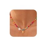 Ursteel Initial Necklaces for Women - Beaded Choker Simple Necklace for Women, Handmade Letter E Choker Heart Necklace Jewelry for Women Personalized Gifts