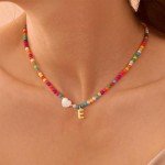 Ursteel Initial Necklaces for Women - Beaded Choker Simple Necklace for Women, Handmade Letter E Choker Heart Necklace Jewelry for Women Personalized Gifts