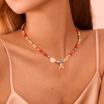 Ursteel Initial Necklaces for Women - Beaded Choker Simple Necklace for Women, Handmade Letter E Choker Heart Necklace Jewelry for Women Personalized Gifts