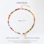 Ursteel Initial Necklaces for Women - Beaded Choker Simple Necklace for Women, Handmade Letter E Choker Heart Necklace Jewelry for Women Personalized Gifts