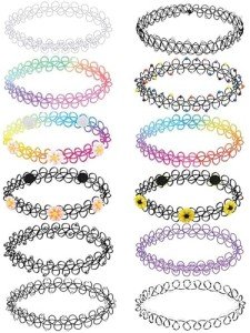 BodyJ4You 12PC Tattoo Choker Necklace for Women - 90s Choker Necklaces Fashion Trend - Pride Rainbow Choker Clear Black Purple Pink Daisy Flower - Stretchy Elastic Chokers Neck Lace