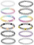 BodyJ4You 12PC Tattoo Choker Necklace for Women - 90s Choker Necklaces Fashion Trend - Pride Rainbow Choker Clear Black Purple Pink Daisy Flower - Stretchy Elastic Chokers Neck Lace