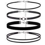 PINCHUAN 4PCS Black Choker Necklace for Women Velvet Choker Heart Pendant Necklace Classic Lace Choker Necklaces Gothic Lace Chokers Choker Gifts-4PCS Black/B