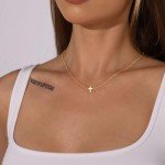 Rotnso Cross Necklace for Women 14K Gold Plated Small Cross Pendant Choker Minimalist Necklace Dainty Simple Trendy Cute Layered Cross Chain Faith Jewelry Gift