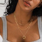 Pancert Layered Gold Choker Necklaces for Women, Stackable Stacked Stacking Layering Dainty Gold Necklace 14k Gold Plated Beach Circle Paperclip Cute Pendant Chain Necklaces Simple Jewelry Gift