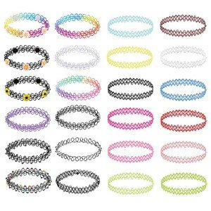 BodyJ4You 24PC Tattoo Choker Necklace for Women - 90s Choker Necklaces Fashion Trend - Pride Rainbow Choker Clear Black Purple Pink Daisy Flower - Stretchy Elastic Chokers Neck Lace