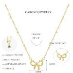 CAROVO Gold Bow Necklace 14K Dainty Choker Necklace Chunky Ball Bow Pendant Necklace Jewelry Gift for Women