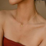 CAROVO Gold Bow Necklace 14K Dainty Choker Necklace Chunky Ball Bow Pendant Necklace Jewelry Gift for Women