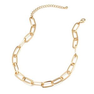 LANE WOODS Chunky Chain Link Necklace for Women 14K Gold Plated Paperclip Link Choker (15" Chain