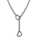 sroyte Heart Slip Chain Necklaces for Women,Stainless Steel O-Ring Adjustable Lariat Heart Y-Necklace,Punk Cuban Gothic Collar Choker Necklace for women (25", Black Heart)