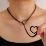 sroyte Heart Slip Chain Necklaces for Women,Stainless Steel O-Ring Adjustable Lariat Heart Y-Necklace,Punk Cuban Gothic Collar Choker Necklace for women (25", Black Heart)