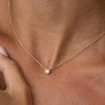 Galis Dainty Necklace - Gold Plated 18" Choker Necklace for Women with Small Round Faux Diamond Pendant, Trendy Simple Necklace for Women, CZ Diamond Solitaire Necklace for Women with Lobster Clasp