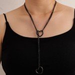 sroyte Heart Slip Chain Necklaces for Women,Stainless Steel O-Ring Adjustable Lariat Heart Y-Necklace,Punk Cuban Gothic Collar Choker Necklace for women (25", Black Heart)