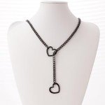 sroyte Heart Slip Chain Necklaces for Women,Stainless Steel O-Ring Adjustable Lariat Heart Y-Necklace,Punk Cuban Gothic Collar Choker Necklace for women (25", Black Heart)