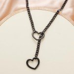 sroyte Heart Slip Chain Necklaces for Women,Stainless Steel O-Ring Adjustable Lariat Heart Y-Necklace,Punk Cuban Gothic Collar Choker Necklace for women (25", Black Heart)