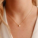 Galis Dainty Necklace - Gold Plated 18" Choker Necklace for Women with Small Round Faux Diamond Pendant, Trendy Simple Necklace for Women, CZ Diamond Solitaire Necklace for Women with Lobster Clasp