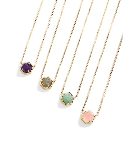 PAVOI 14K Yellow Gold Plated Rose Quartz Gemstone Pendant Necklace | Gemstone Dainty Chain Necklaces for Women