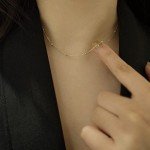 Tewiky Choker Necklace for Women, 14k Gold Plated Beaded Necklace Dainty Gold Chain Necklace Simple Gold Necklaces for Women Trendy Short Satellite Chain Necklace Fashion Gold Jewelry for Women