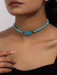 1pc Western Turquoise Decor Beaded Choker Necklace for Women