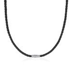 4/6/8MM Mens Black Braided Cord Rope Leather Necklace Choker w/ Magnetic Clasp
