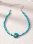 1pc Western Turquoise Decor Beaded Choker Necklace for Women