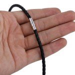 4/6/8MM Mens Black Braided Cord Rope Leather Necklace Choker w/ Magnetic Clasp
