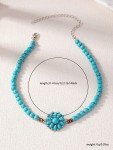 1pc Western Turquoise Decor Beaded Choker Necklace for Women