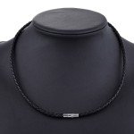 4/6/8MM Mens Black Braided Cord Rope Leather Necklace Choker w/ Magnetic Clasp