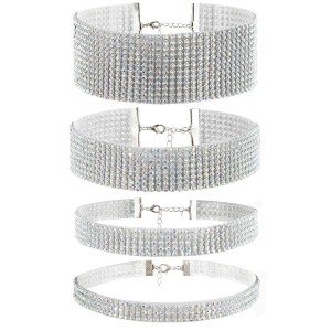 4pcs Full Rhinestone Choker Collar Necklace For Women Wedding Party 3-12 Rows