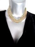 Rhinestone Aurora Borealis 12 Row Choker Necklace Strand Wide Collar STUNNING AB