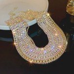 Rhinestone Aurora Borealis 12 Row Choker Necklace Strand Wide Collar STUNNING AB