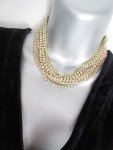 Rhinestone Aurora Borealis 12 Row Choker Necklace Strand Wide Collar STUNNING AB