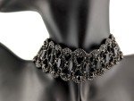 wide black glass rhinestone choker 10-16.5" gunmetal/pewter collar necklace 6H