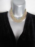 Rhinestone Aurora Borealis 12 Row Choker Necklace Strand Wide Collar STUNNING AB