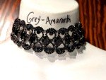 wide black glass rhinestone choker 10-16.5" gunmetal/pewter collar necklace 6H