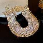 Rhinestone Aurora Borealis 12 Row Choker Necklace Strand Wide Collar STUNNING AB