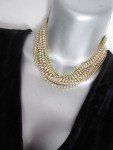 Rhinestone Aurora Borealis 12 Row Choker Necklace Strand Wide Collar STUNNING AB