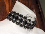 wide black glass rhinestone choker 10-16.5" gunmetal/pewter collar necklace 6H
