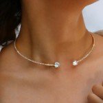 Rhinestone Heart Necklace Tennis Choker 1 Row Silver Cubic Zirconia Dainty Jewel