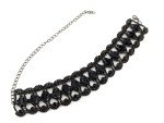 wide black glass rhinestone choker 10-16.5" gunmetal/pewter collar necklace 6H